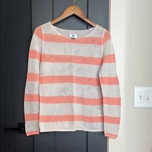 Old Navy Coral and White Crew Neck Sweater
